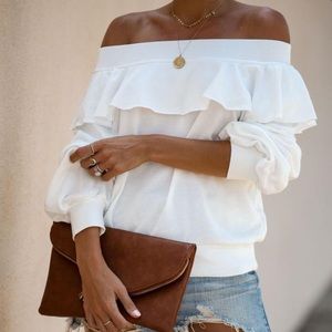 NWOT Vici off the shoulder white ruffle sweater